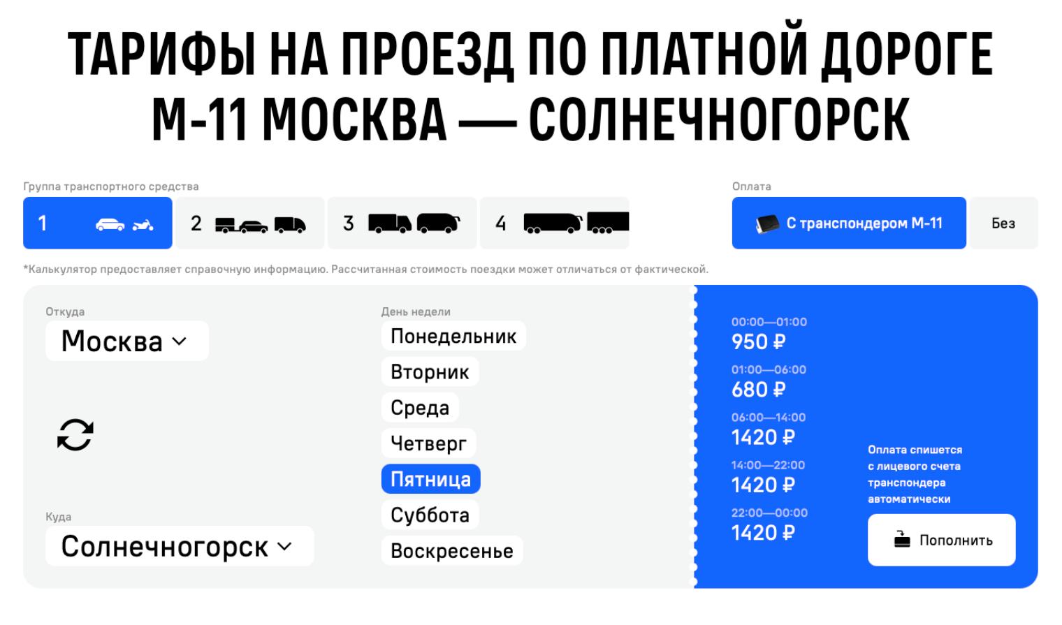 Самый дорогой проезд — в пятницу во второй половине дня и весь день в субботу. © m11-neva.ru