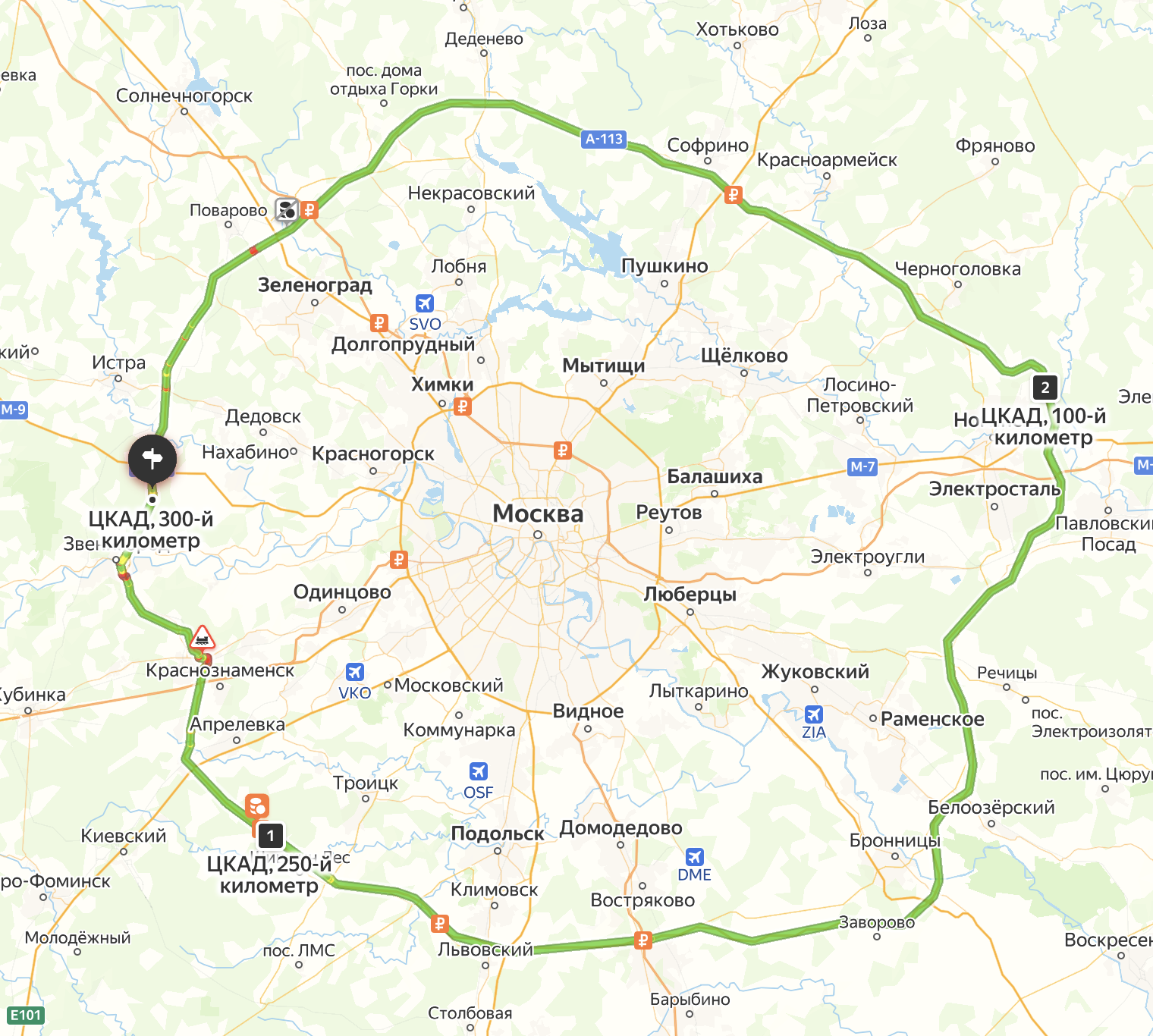 ЦКАД — это платная кольцевая трасса в 50 км от Мкада. Источник: «Яндекс Карты»