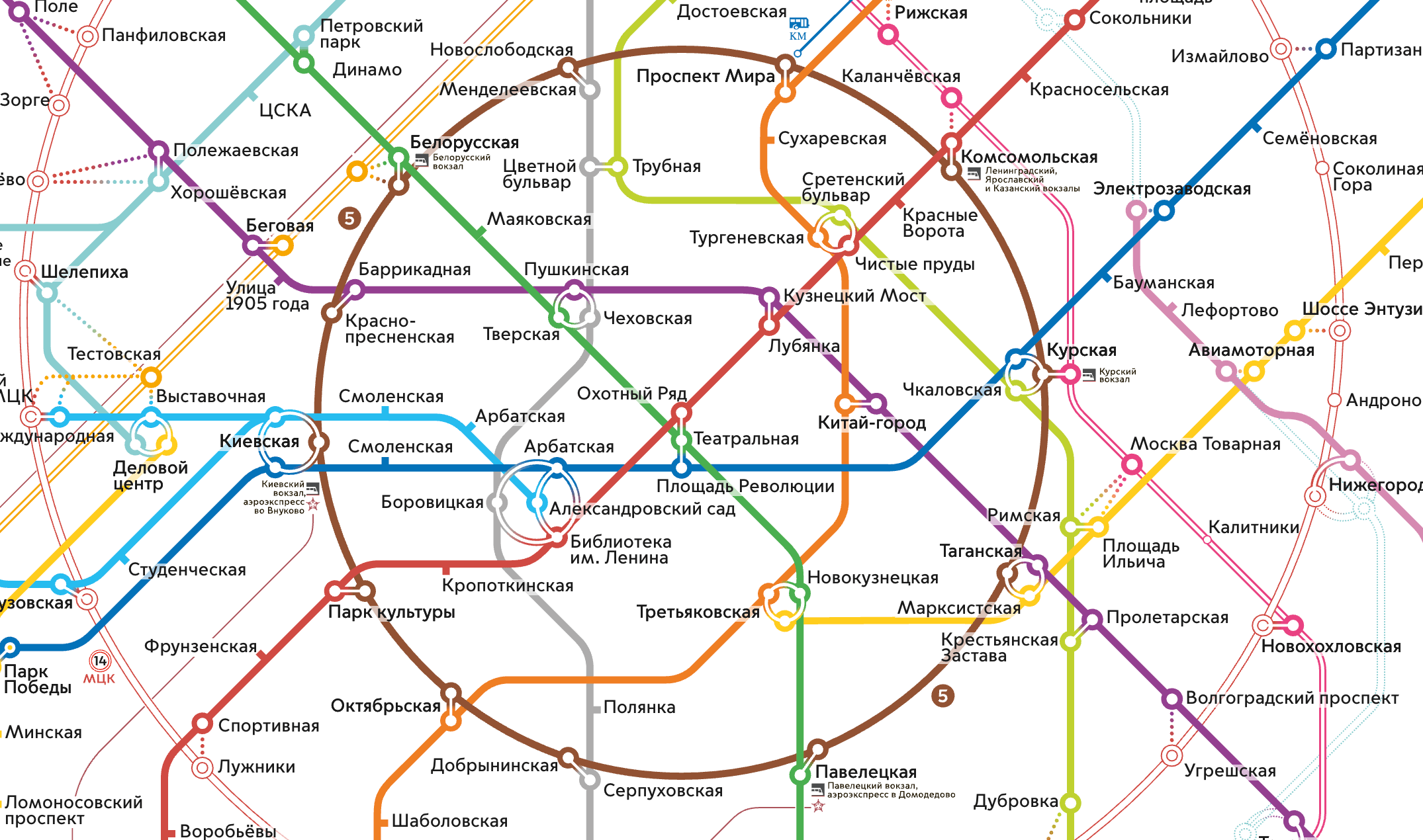 На схеме линии классического метро выглядят сплошными, без пустот. Источник: «Московский транспорт»