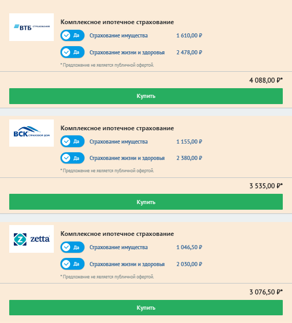 Расчет комплексного ипотечного страхования для кредита в размере 700 000 ₽ на сайте «Банки⁠-⁠ру»