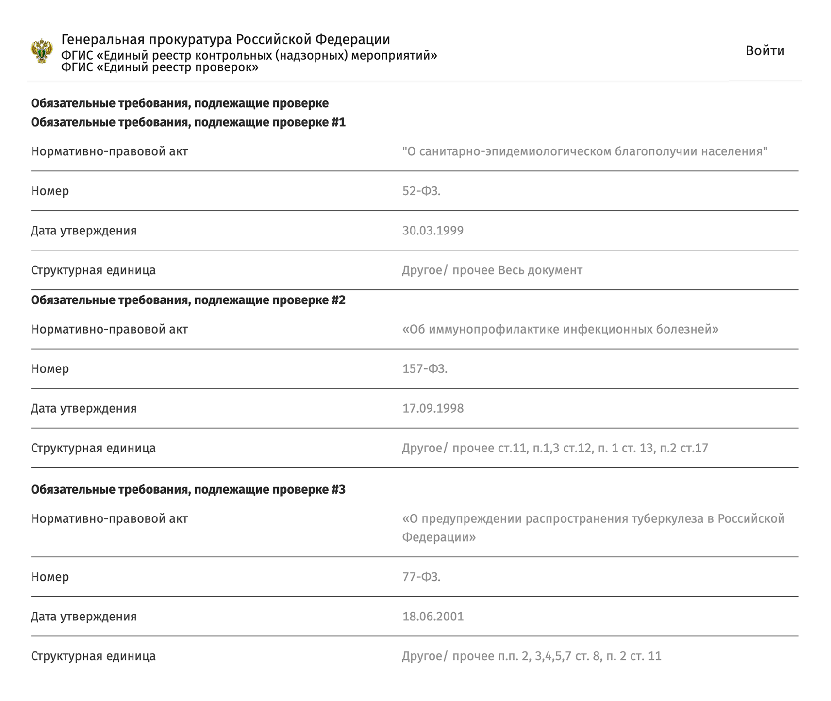 В сервисе прокуратуры больше данных о проверке, чем на сайте Роспотребнадзора. Например, можно посмотреть, на соответствие каким требованиям будут проверять бизнес. Источник: proverki.gov.ru