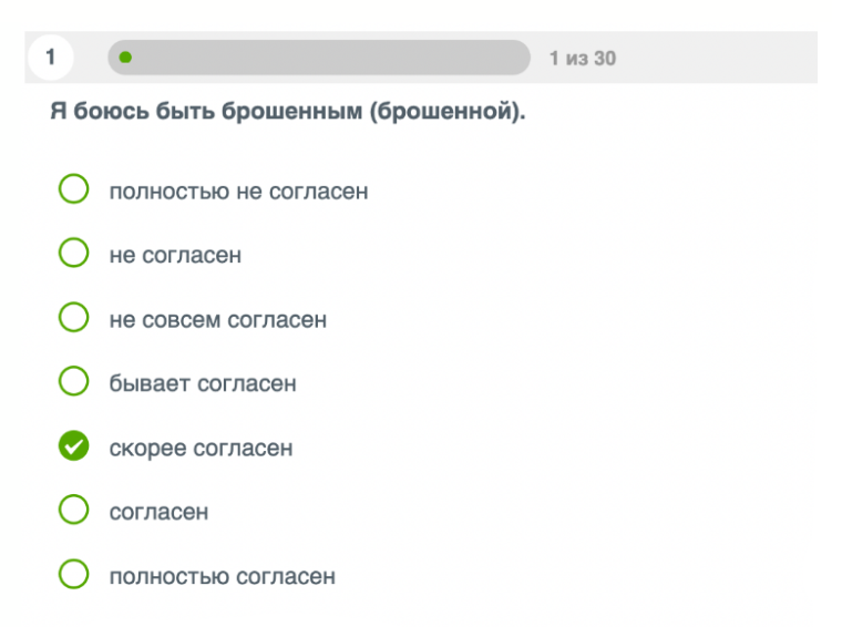 Такого рода утверждения входят в Опросник близких отношений