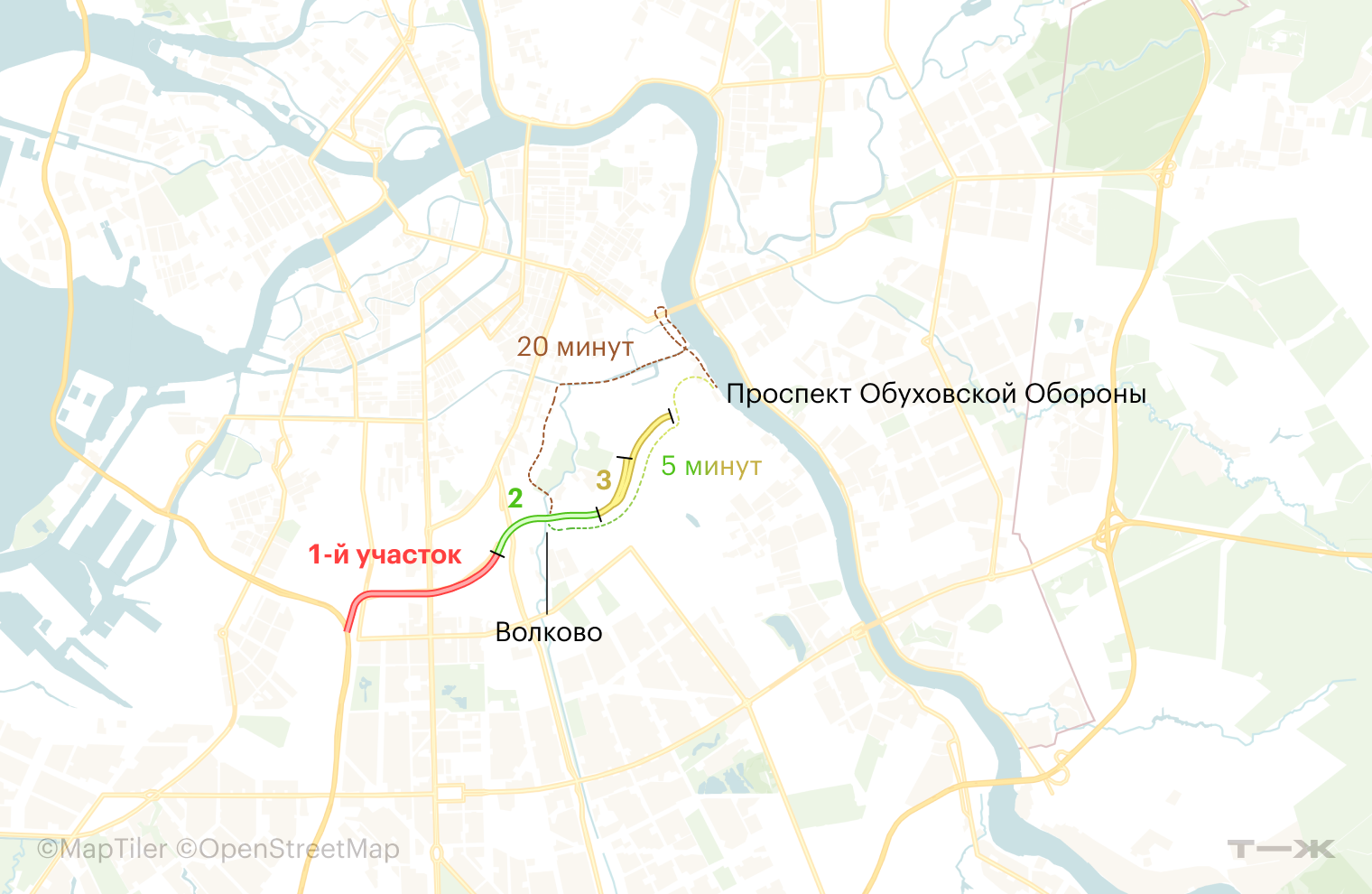 После открытия третьего участка ШМСД путь из Волкова до проспекта Обуховской Обороны сократится с 8 до 3 км