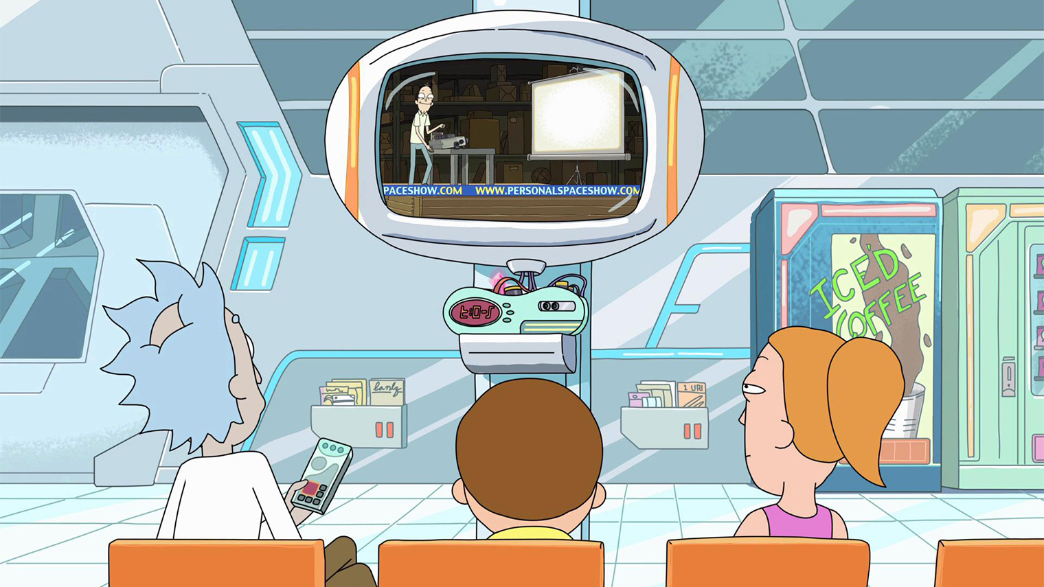 В одной серии Рик создал для семьи межгалактическое кабельное ТВ, которое принимает сигналы телепередач из различных вселенных. Там показывают очень странные абсурдные передачи