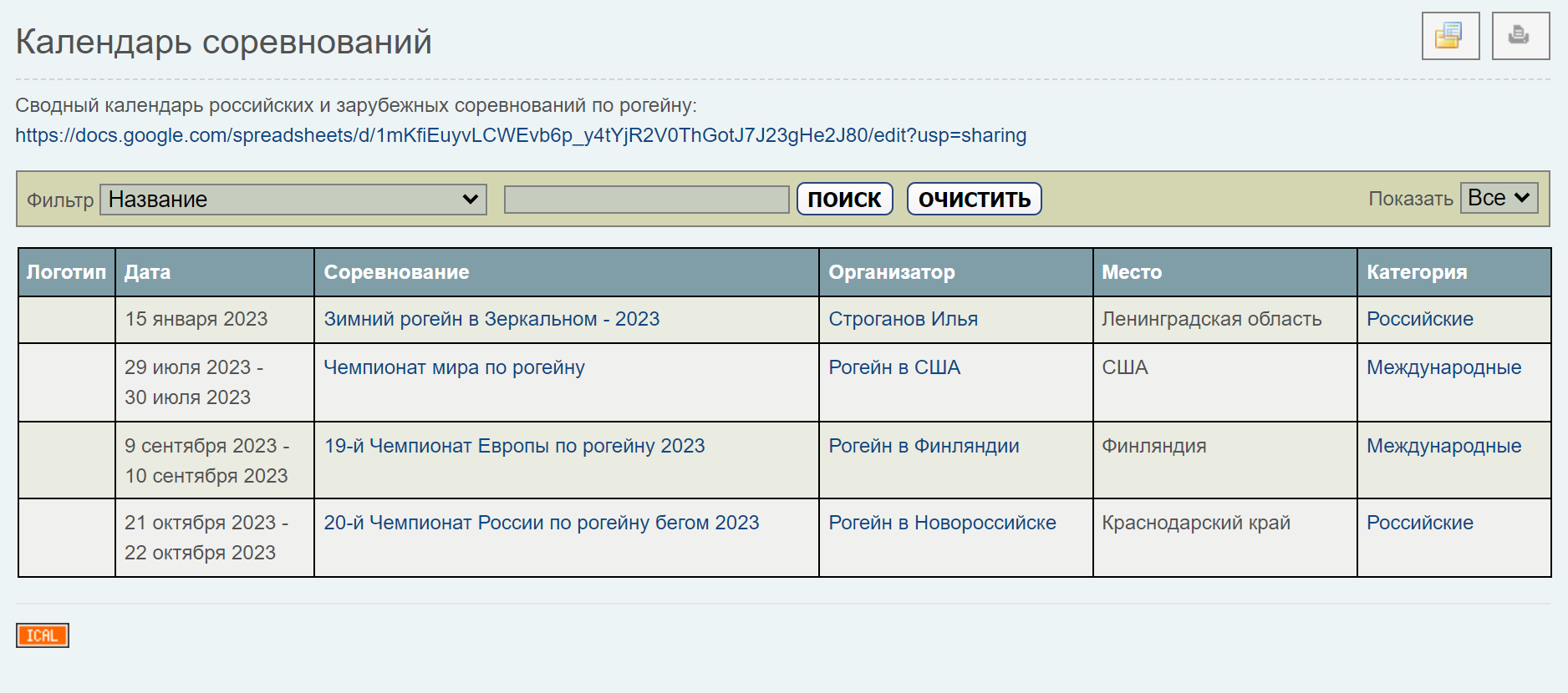 На сайте Федерации рогейна России есть календарь российских и зарубежных соревнований
