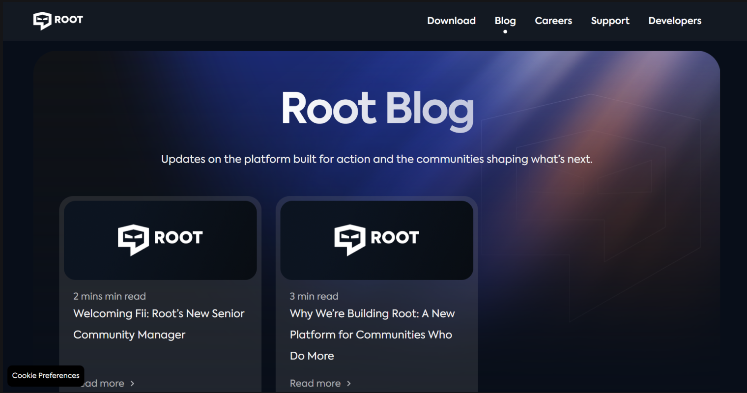 Сайт Root хорошо оформлен, но пустоват — создателям явно стоит поработать над содержанием