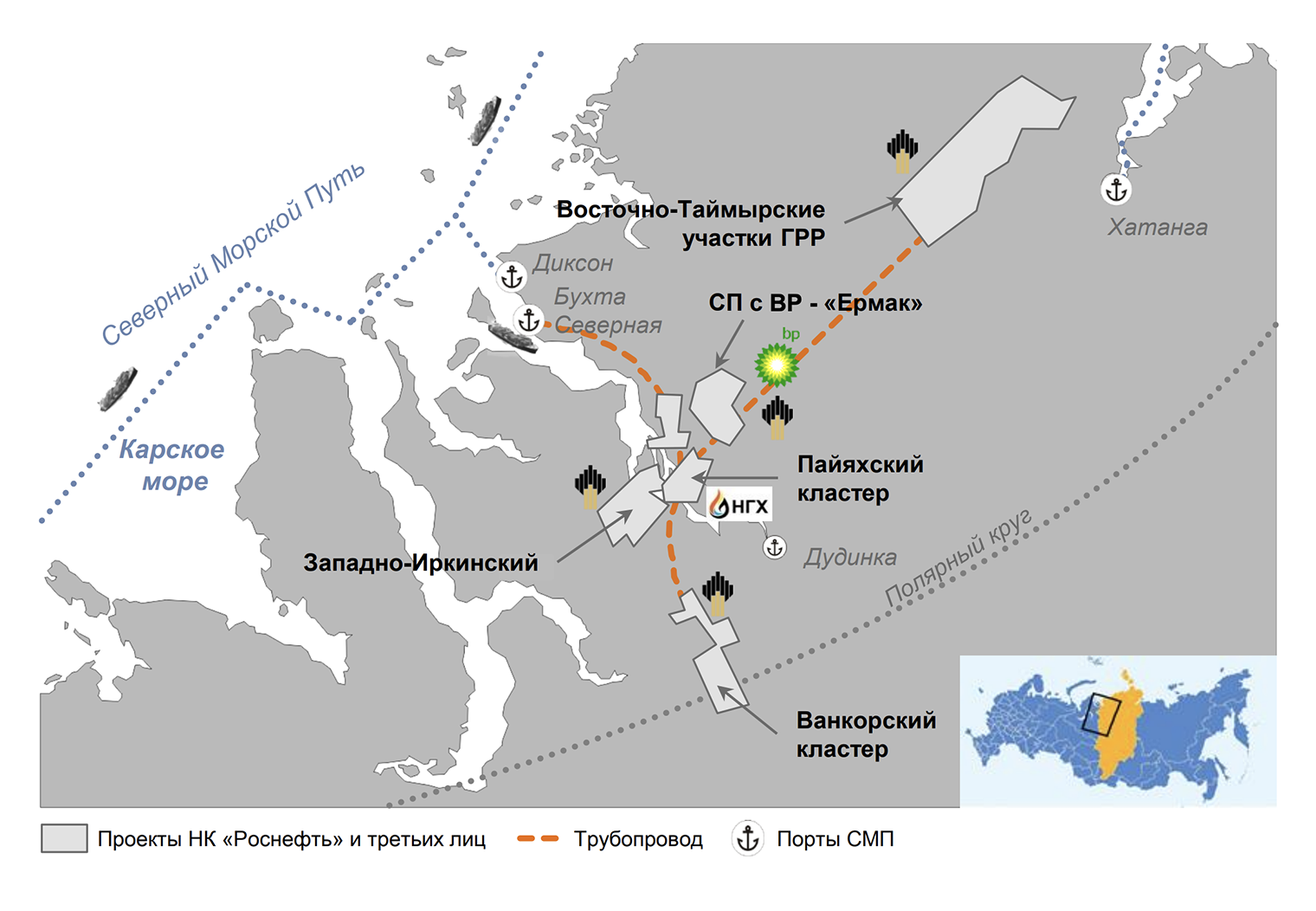 Карта проекта «Восток-ойл». Источник: презентация «Роснефти», стр. 7