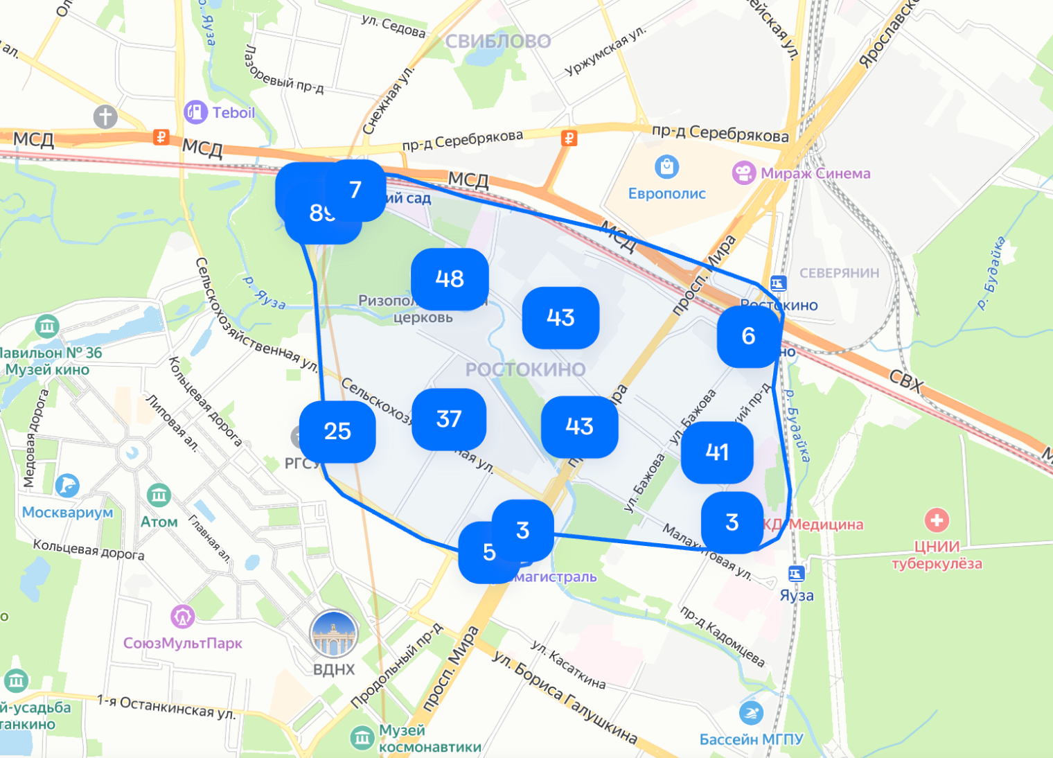 Карта вакансий Ростокина на «Хедхантере»
