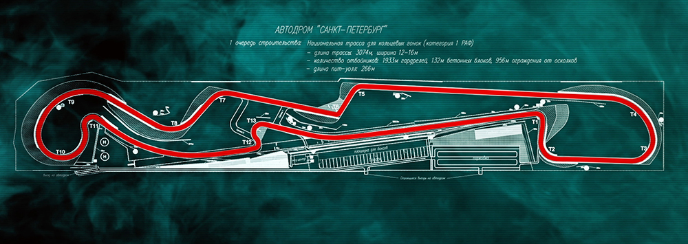 Схема трассы автодрома «Санкт-Петербург». Источник: autodromspb.su
