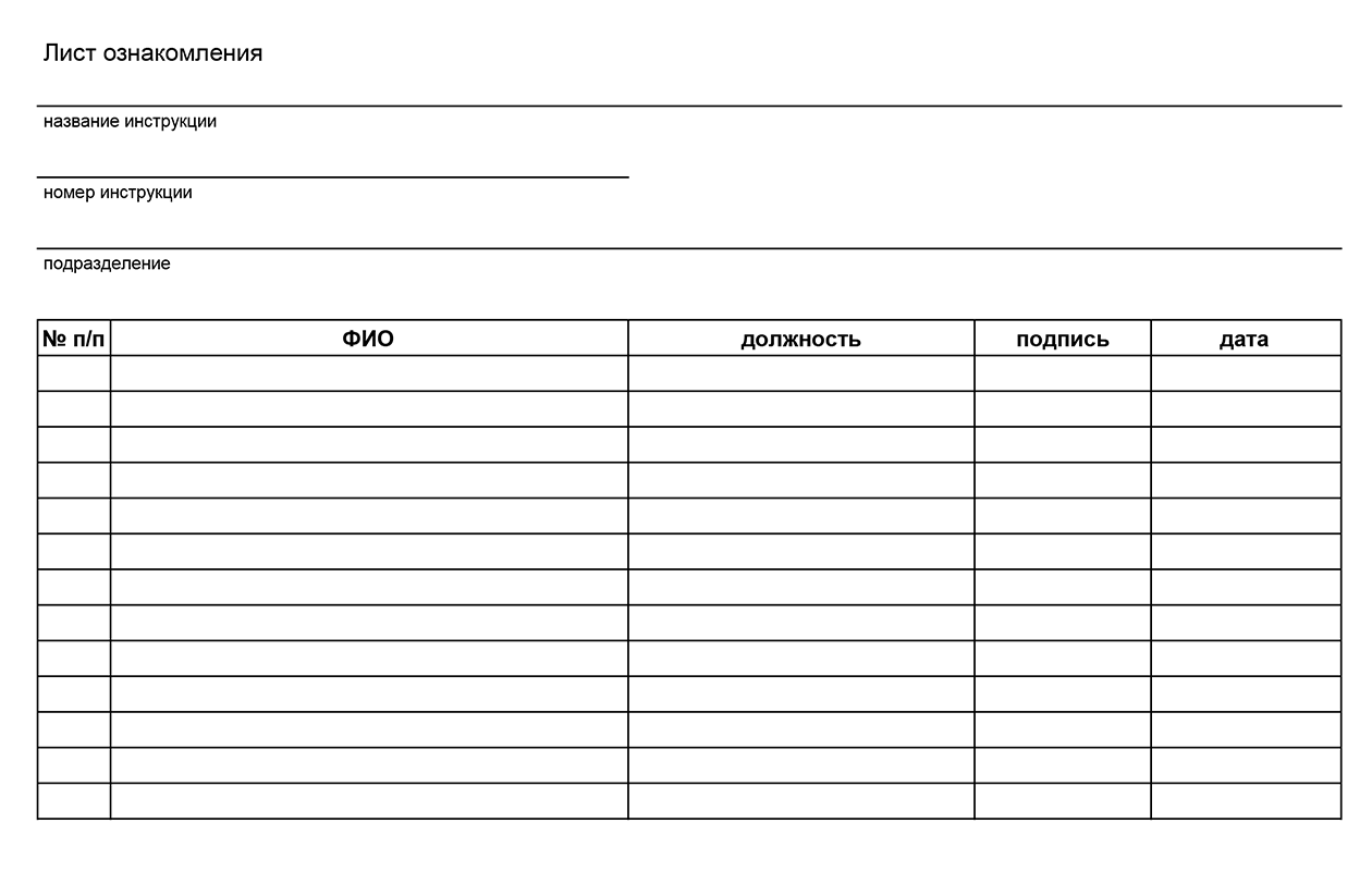 Лист ознакомления — это таблица, в которой должны расписаться все сотрудники. Он важен при расследованиях травм и проверках трудинспекцией. Если подписи нет, значит, формально человек не знает правила безопасной работы