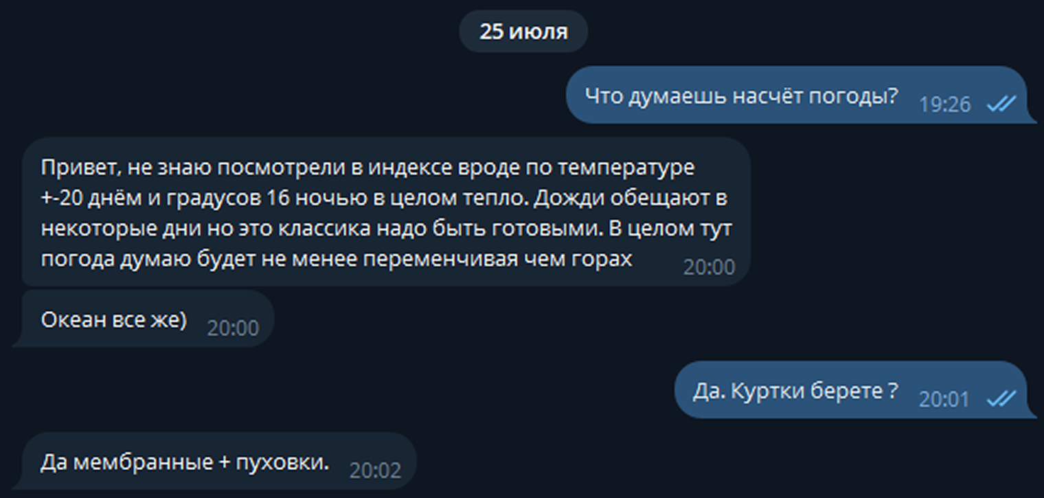 Вот примерно на такую погоду мы рассчитывали