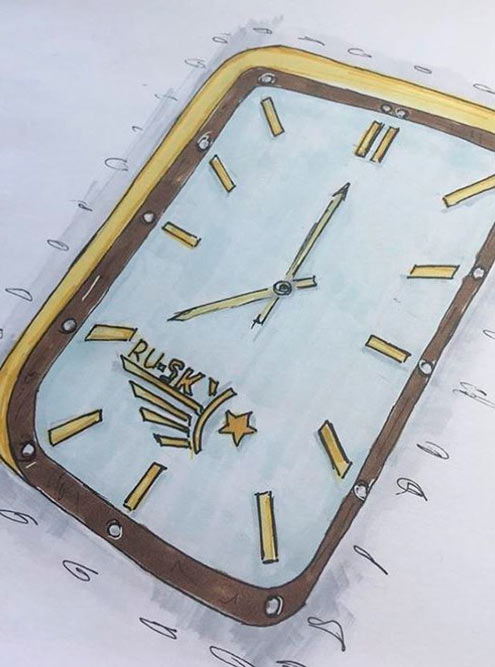 Первые эскизы журнального столика и настенных часов, выполненные Анастасией