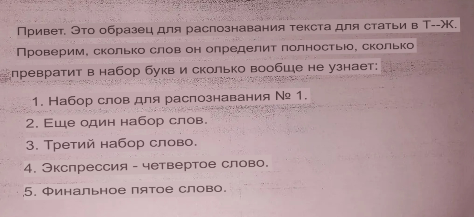 В расшифровке снимка плохого качества ошибок по тексту нет, но вместо тире — дефисы