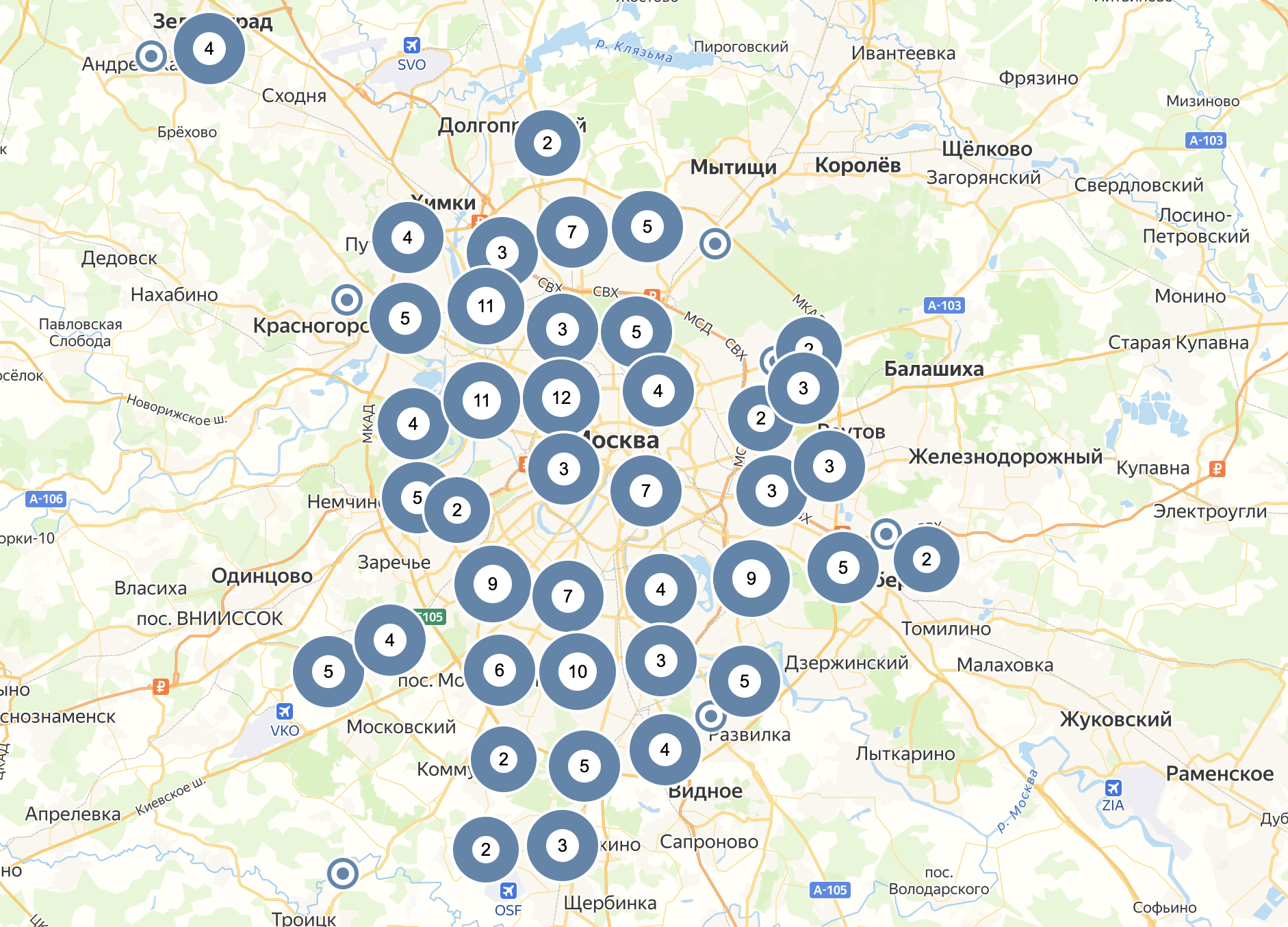 На скриншоте карты видно, в каких школах Москвы сейчас открыты предпринимательские классы. Источник: shkolamoskva.ru