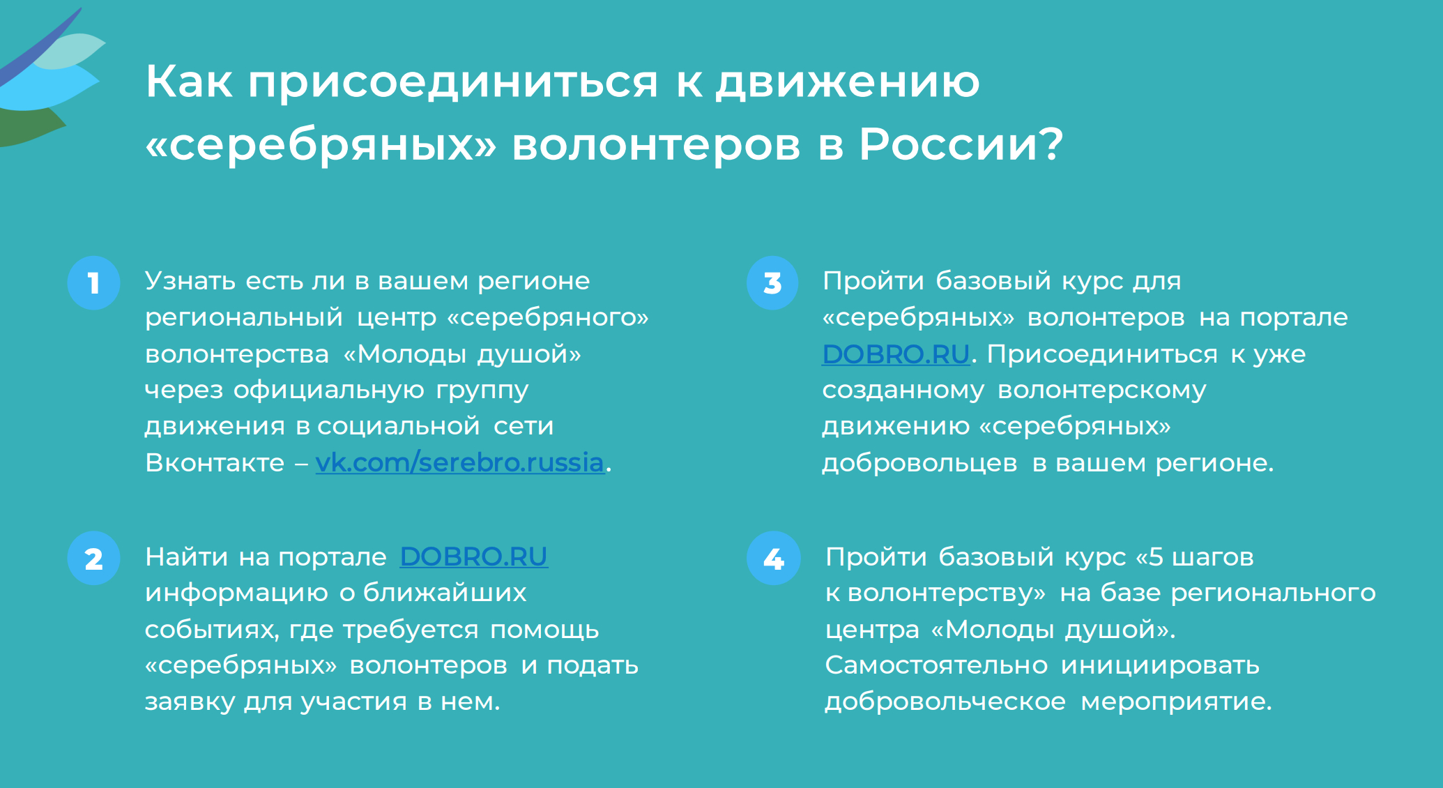 Чтобы присоединиться к движению серебряных волонтеров, придется пройти специальный курс. Источник: edu.dobro.ru
