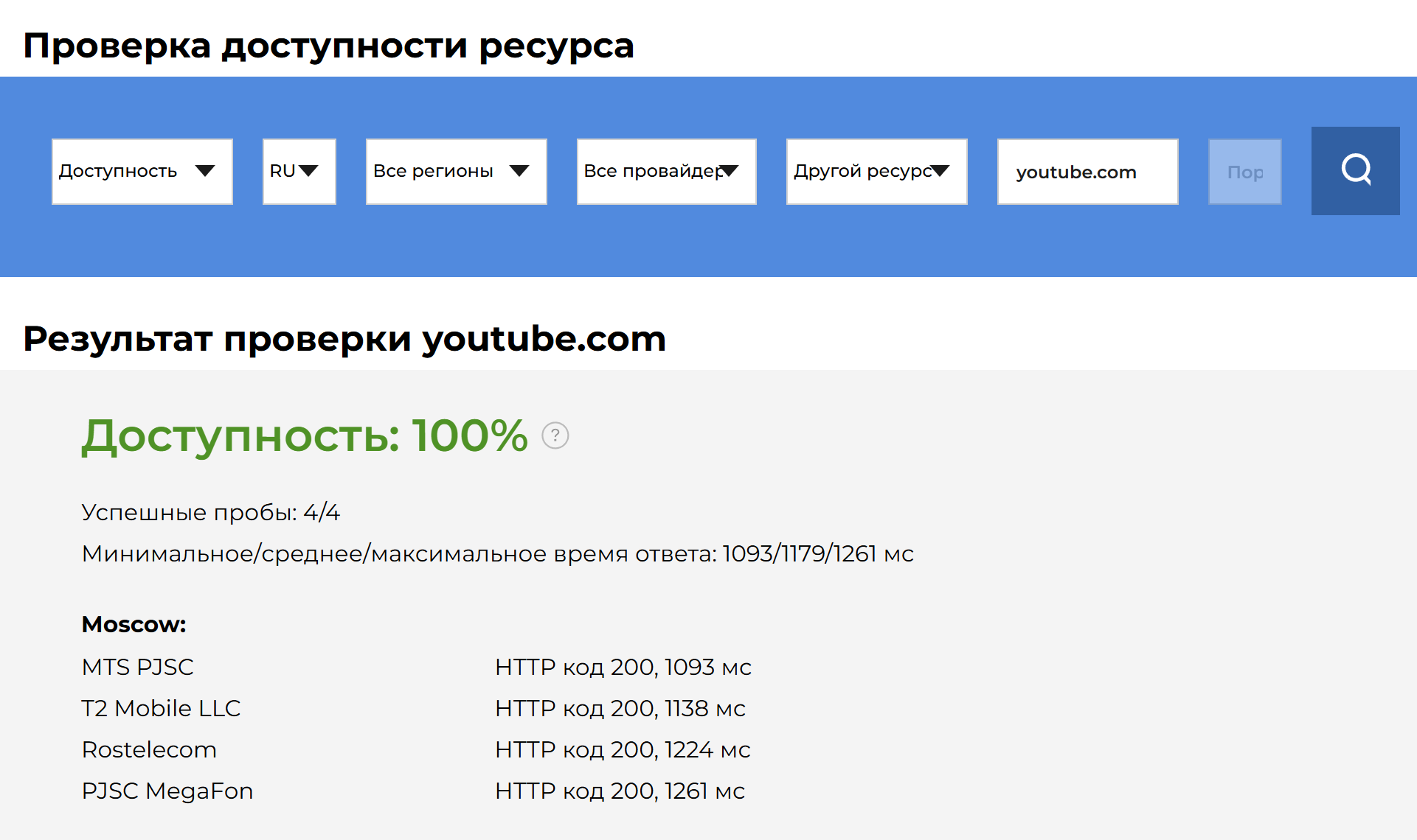 GlobalCheck сообщил о стопроцентной доступности YouTube. Источник: телеграм-канал iz.ru