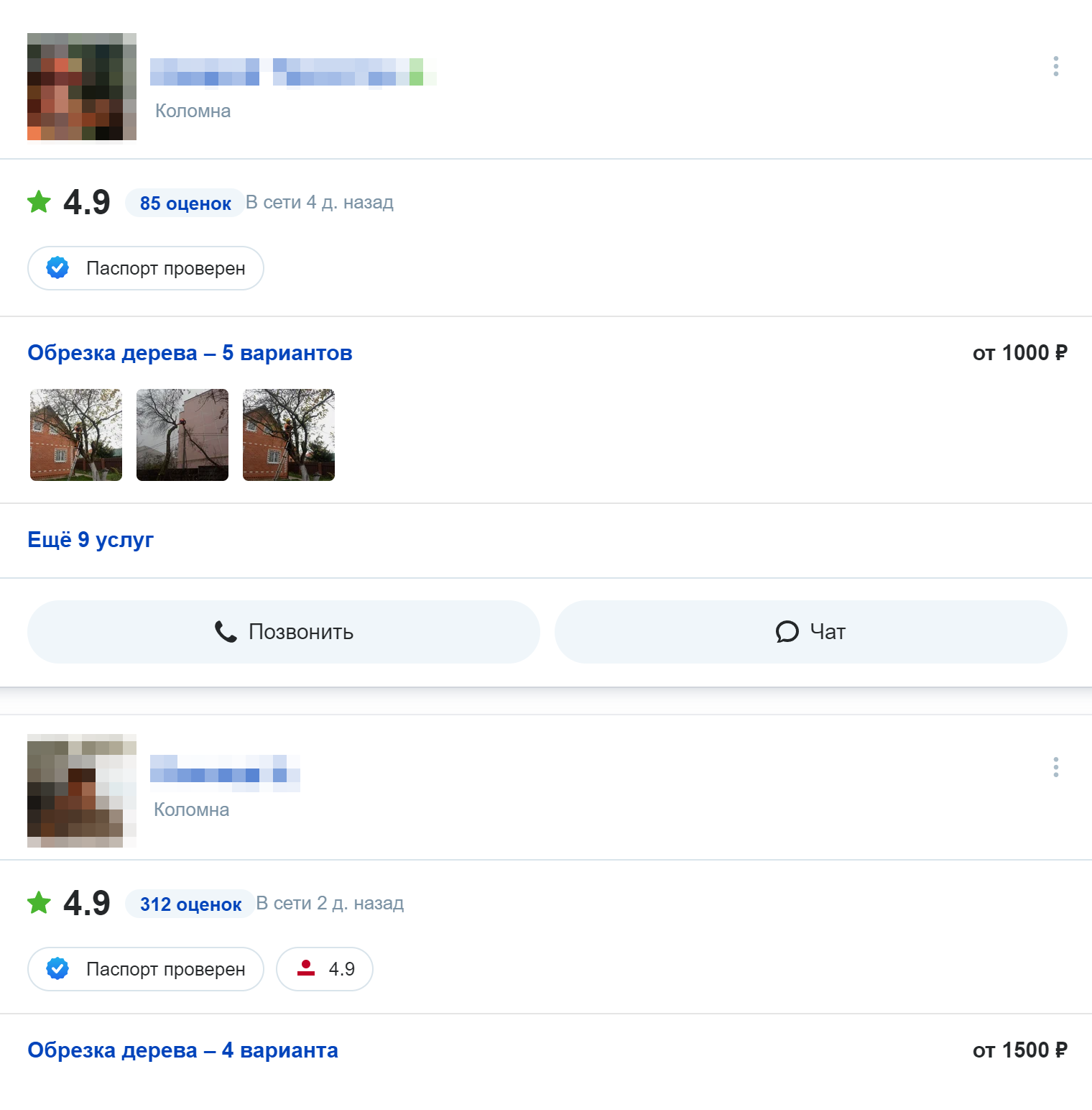 На «Яндекс⁠-⁠услугах» можно найти садовника любого пола с примерами работ и даже выбрать в фильтре способ распиливания стволов, если это принципиально. Источник: uslugi.yandex.ru