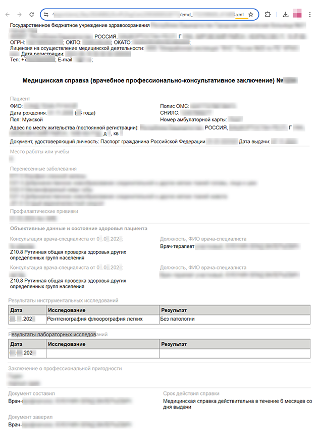 Образец справки СЭМД (196). © wiki.rtmis.ru