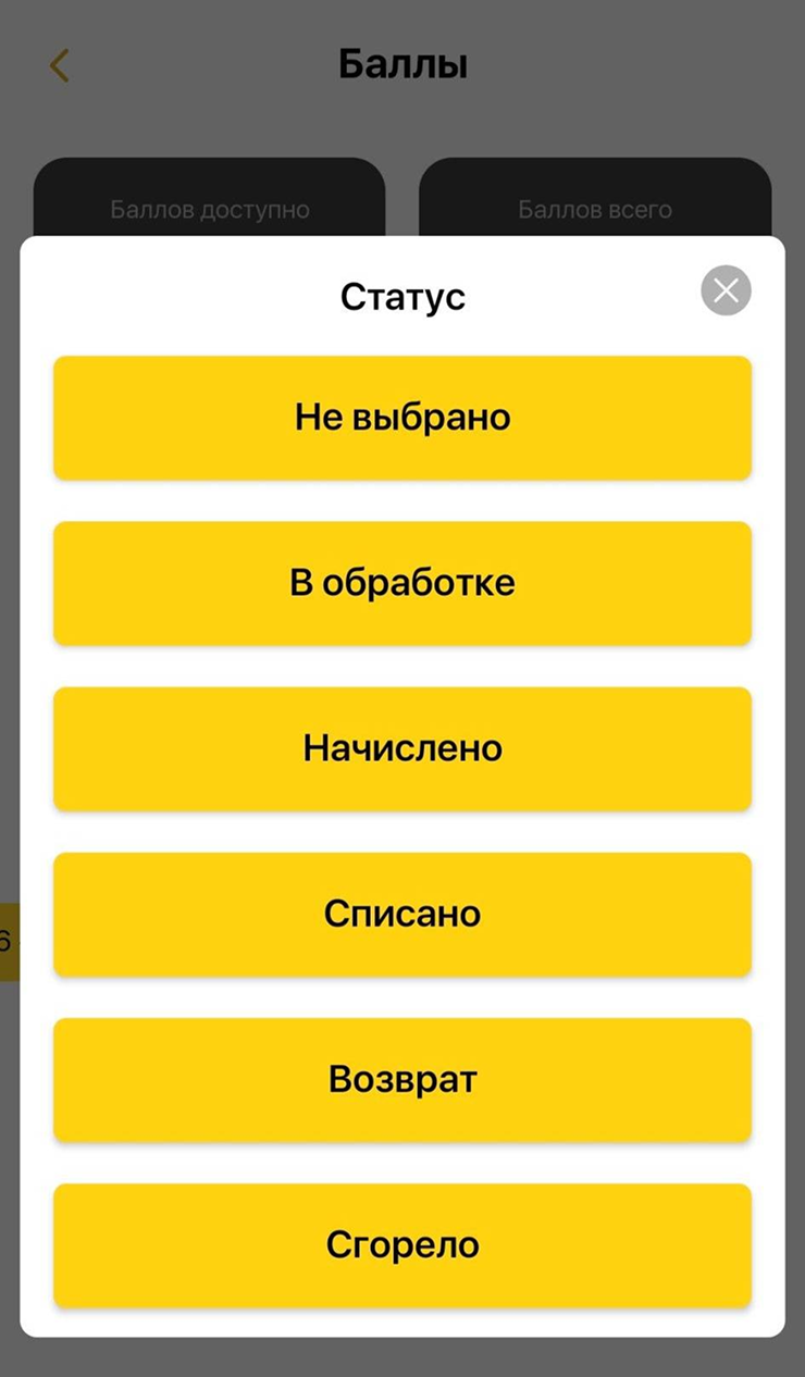 В приложении зайдите в раздел «Баллы» и проверьте статус своего счета. Там указано, сколько баллов вы накопили и потратили, сколько сгорело и какие баллы еще в обработке