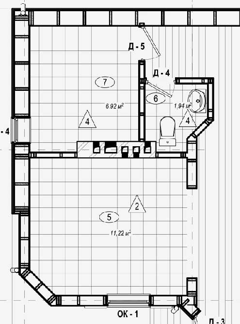 Мой план первого этажа: топочная (7), с/у (6), кухня (5) — смежные помещения