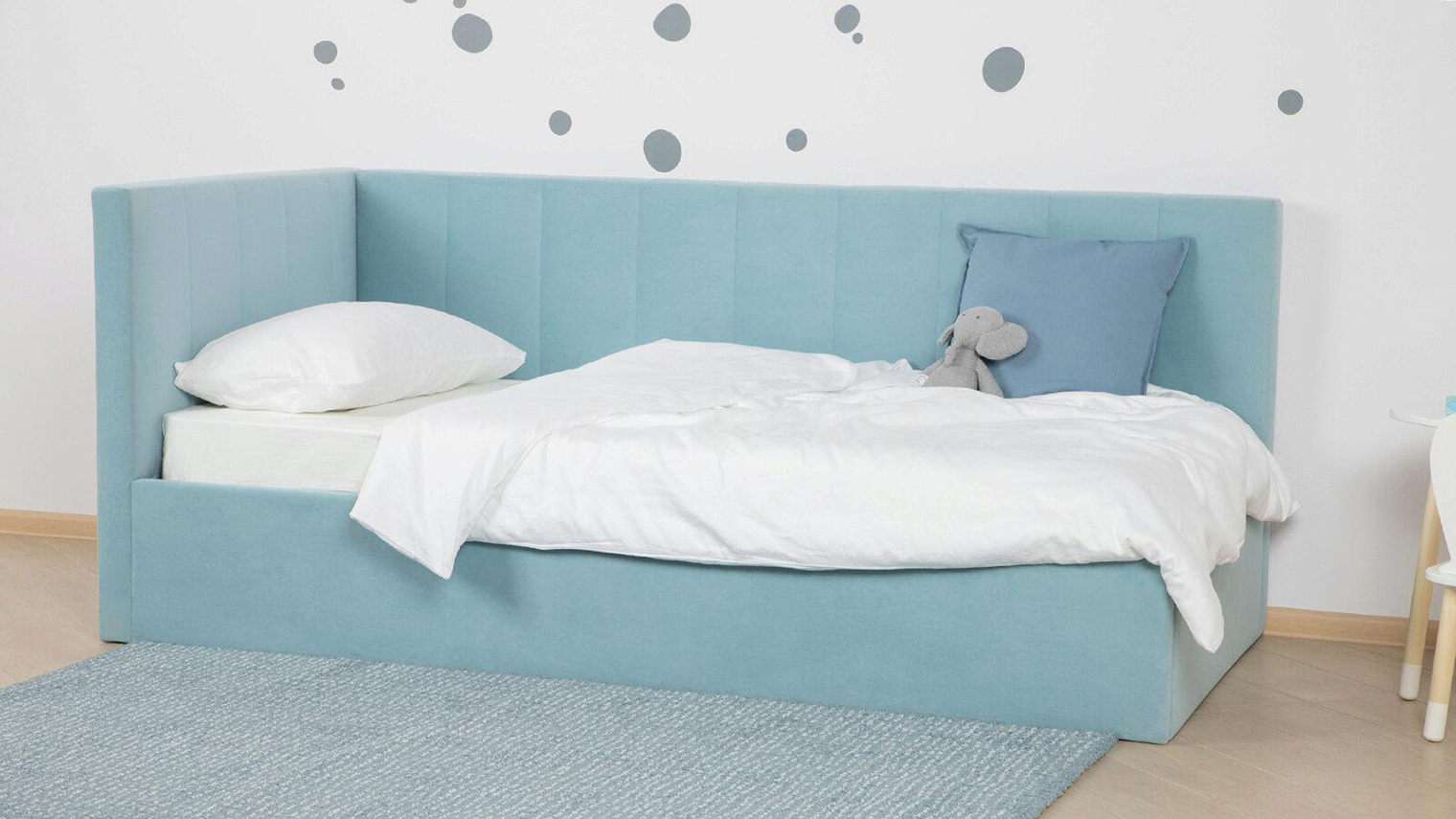 Мы выбрали такую модель кровати, но в сером цвете. Бортик перенесем на правую сторону. Источник: askona.ru