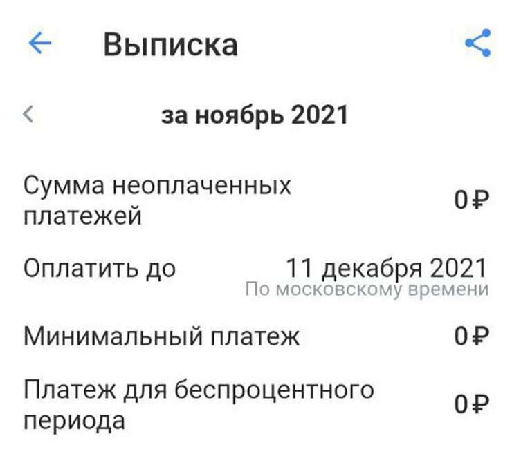 Обновленная выписка за ноябрь после того, как я внесла последний платеж в декабре