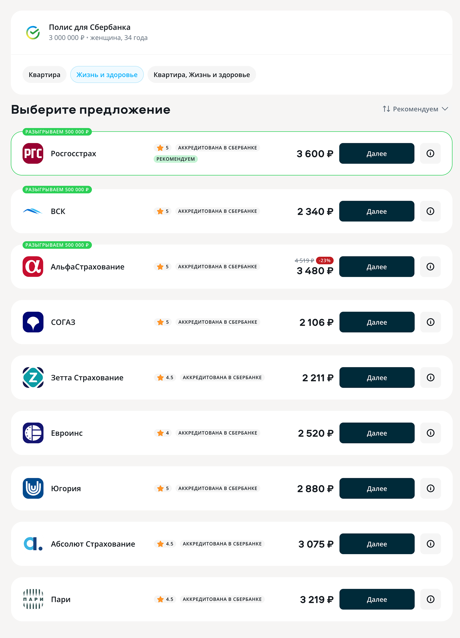 А женщина 34 лет, которая берет такую же ипотеку, может оформить полис за 2 106—3 600 ₽. Источник: sravni.ru