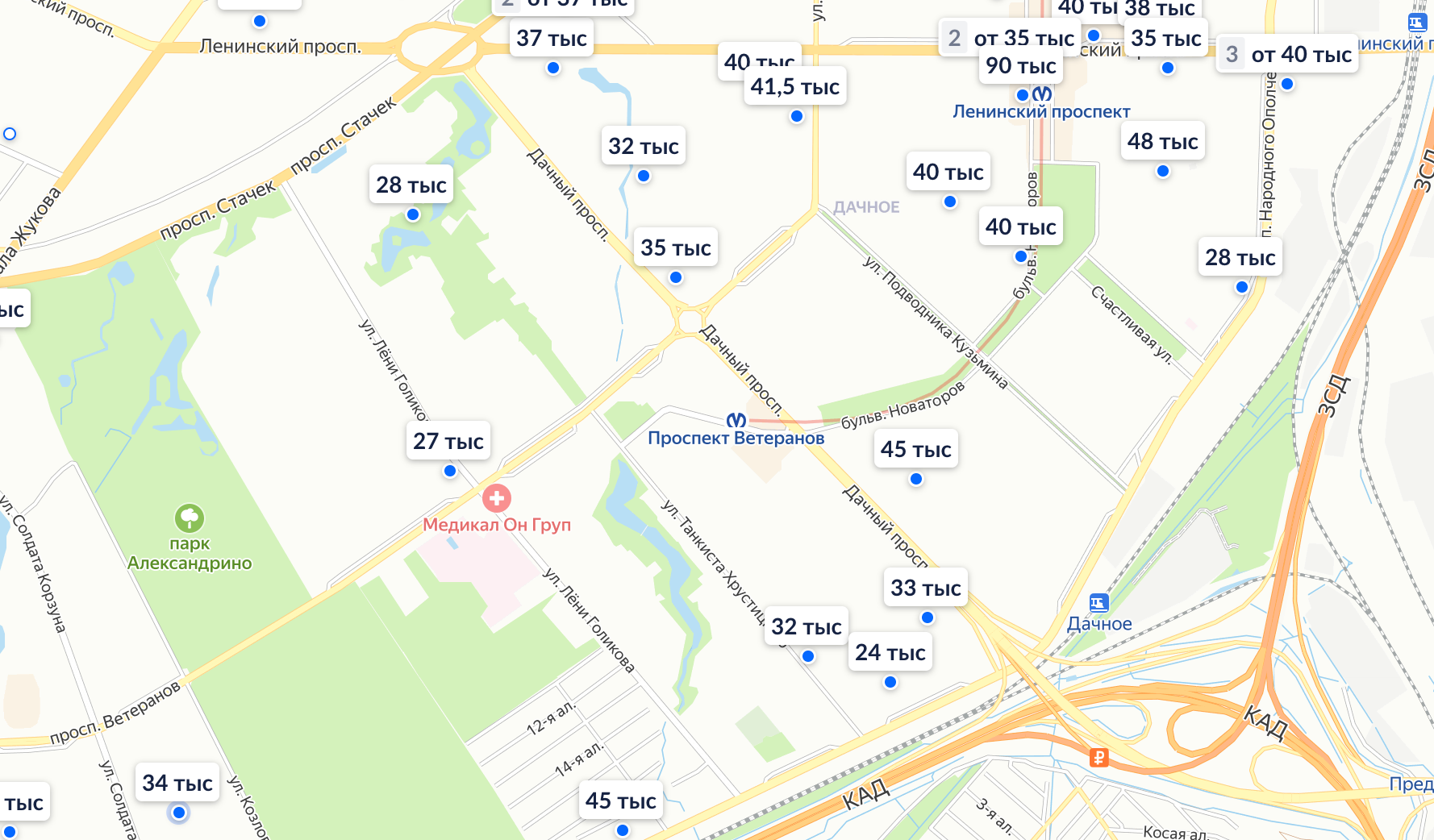 Стоимость аренды однокомнатной квартиры без к/у на юге района в 20 минутах на транспорте от метро. Источник: spb.cian.ru