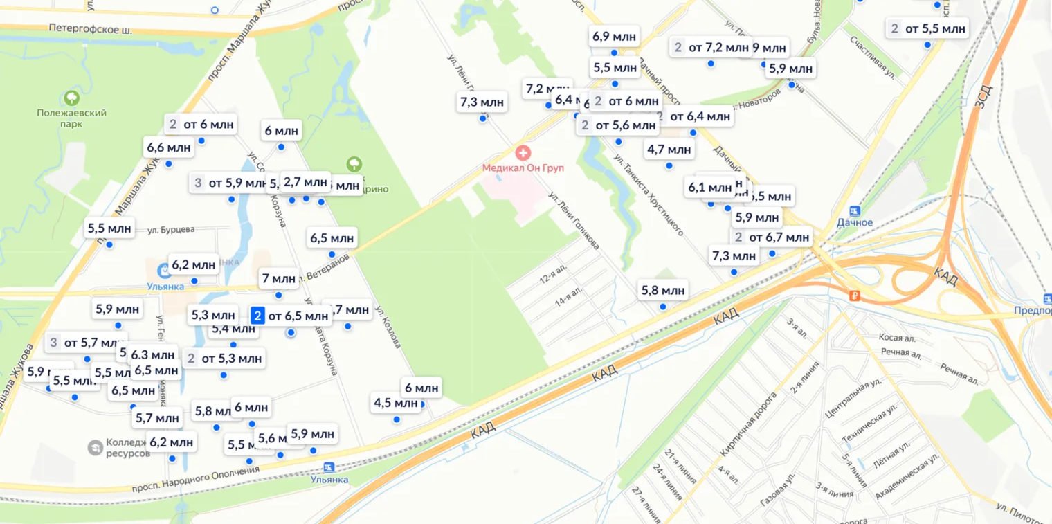 Стоимость однокомнатной квартиры площадью 20—32 м² в домах 1960—1980-х годов — от 4,4 млн рублей. Источник: spb.cian.ru