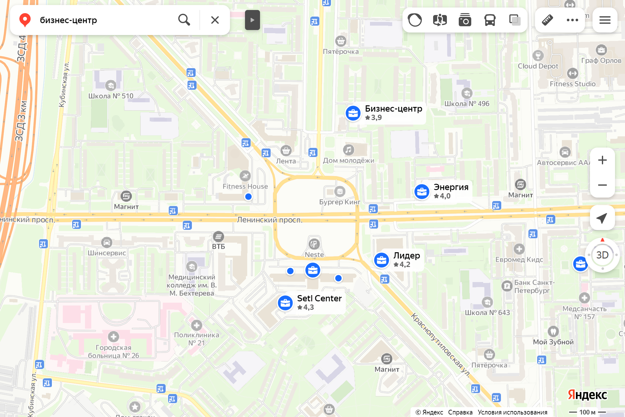 Бизнес-центры у площади Конституции. Источник: yandex.ru