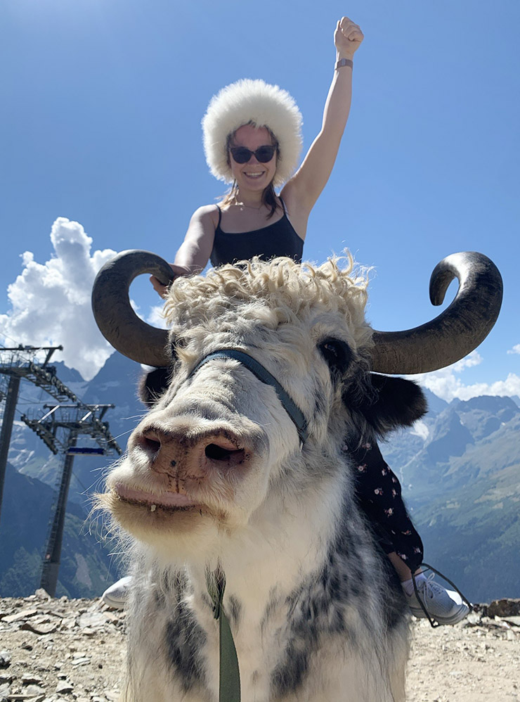 Прогулка на быке в Домбае на Северном Кавказе
