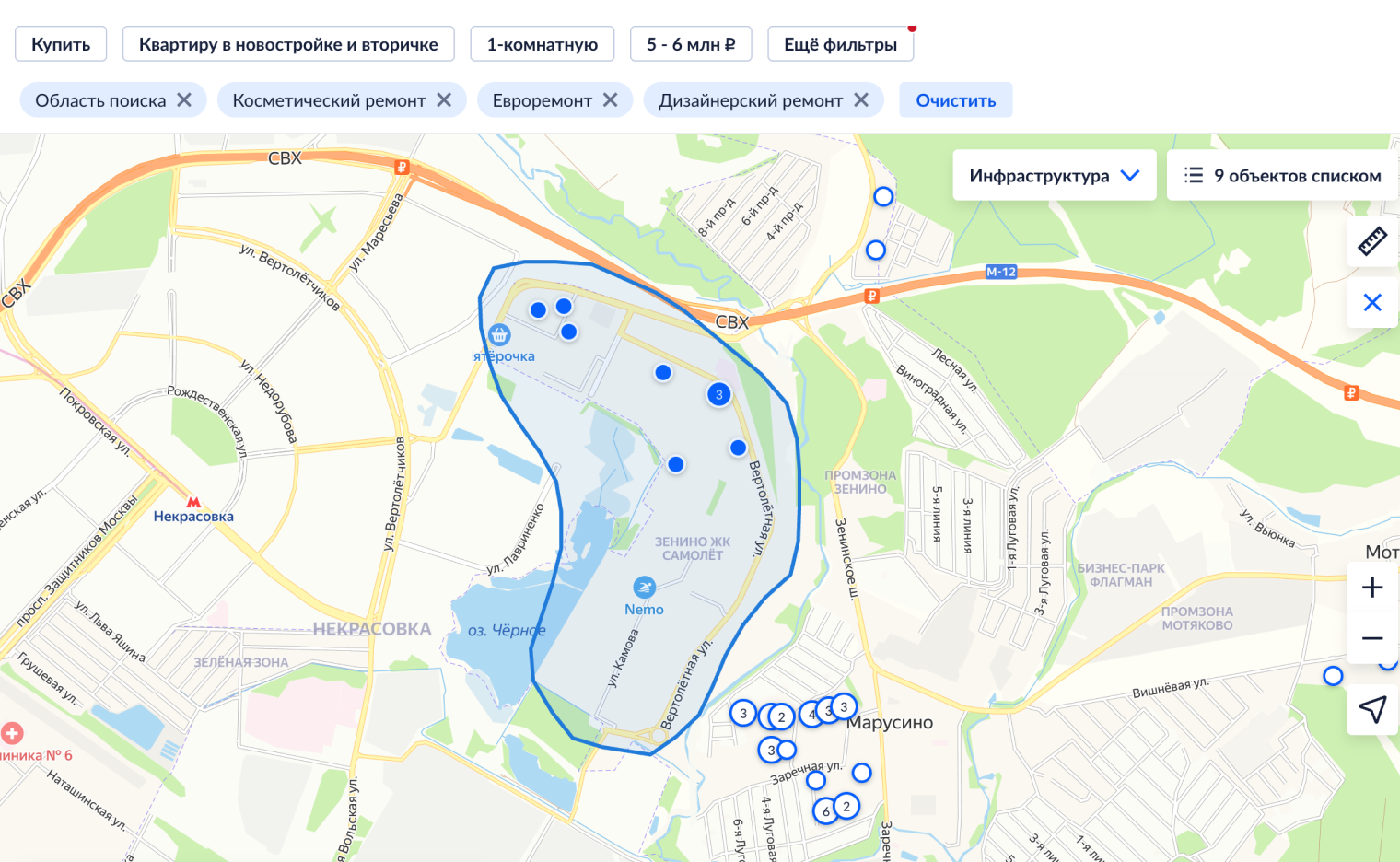 Однушки от 5 до 6 млн рублей. Источник: cian.ru
