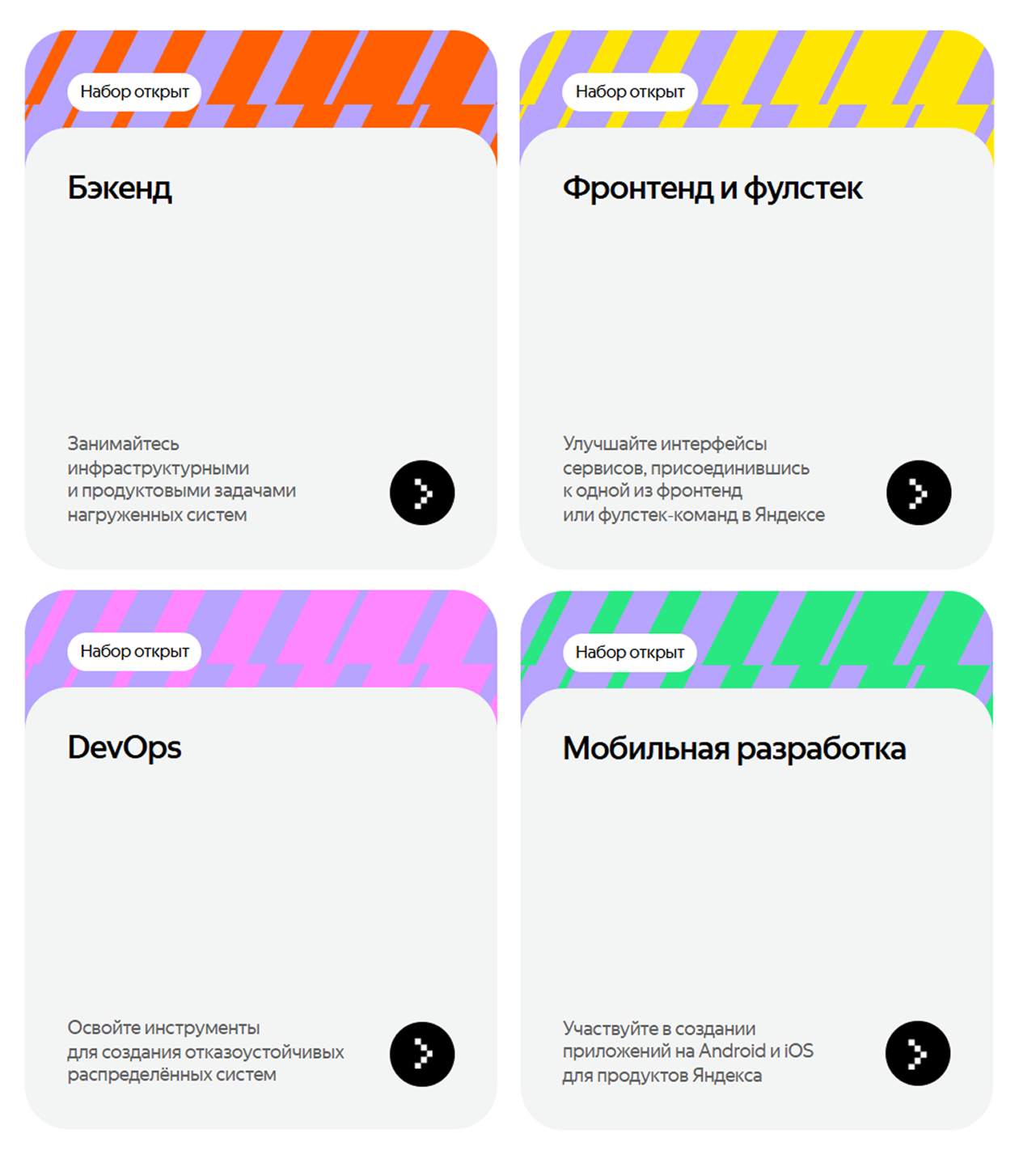 Направления стажировок в «Яндексе». © yandex.ru
