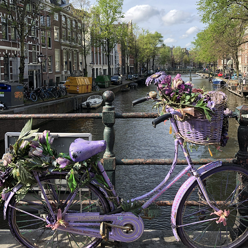 Кадры из поездки по Европе: символ Амстердама — велосипед у канала