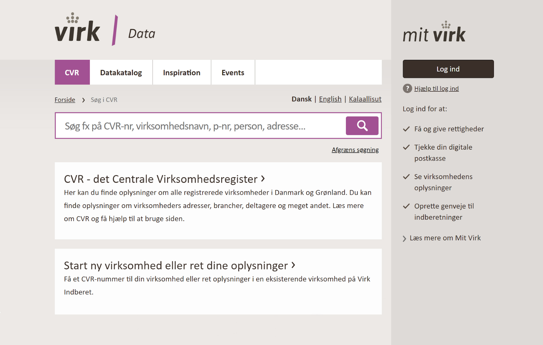 Датский Центральный деловой регистр содержит основные данные по всем компаниям Дании