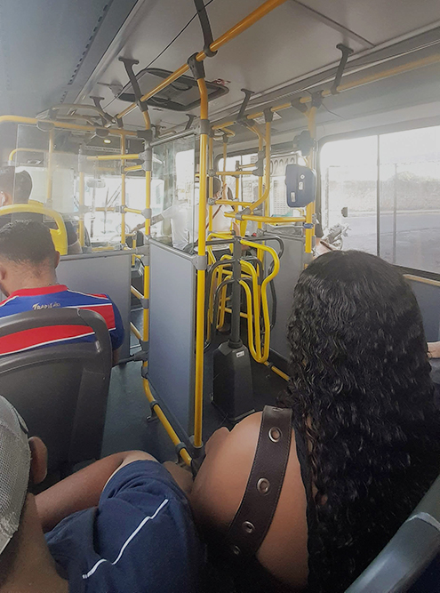 В каждом автобусе есть турникет, где пассажиры пробивают свои электронные проездные и билеты. Вход через переднюю дверь, выход через заднюю