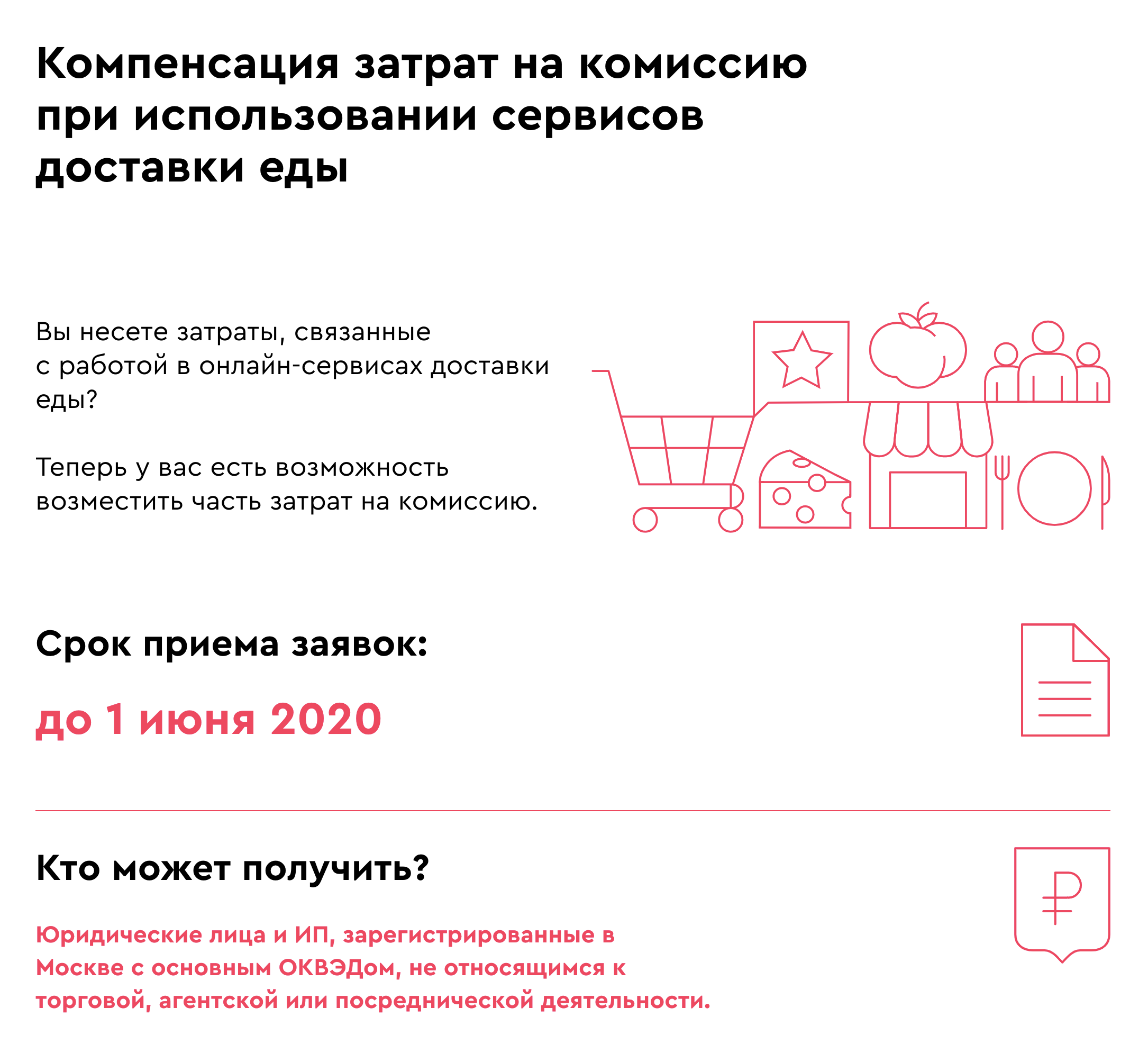 Сейчас правительство Москвы компенсирует затраты на комиссию только сервисов доставки «Яндекс-еда» и «Деливери-клаб». Список сервисов доставки обещают дополнить
