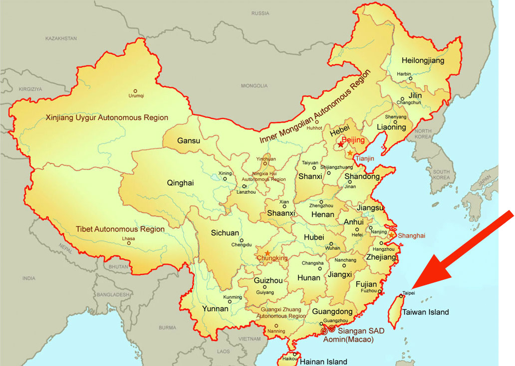 На многих картах Тайвань до сих пор считается частью Китая