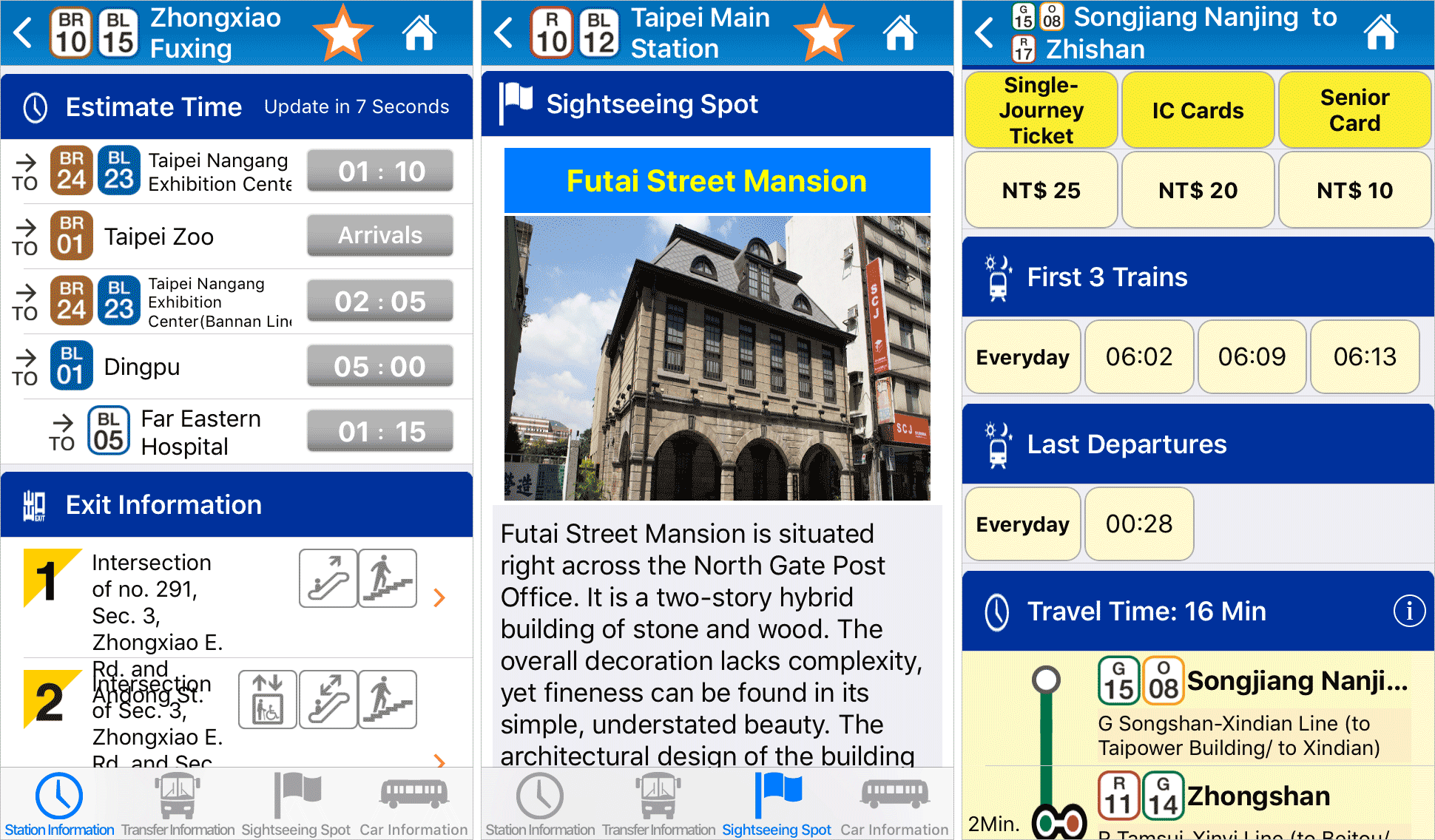 Популярное мобильное приложение Go! Taipei помогает найти нужную станцию, узнать до скольких она работает и сколько будет стоить поездка, когда придет ближайший поезд и на что посмотреть в этом районе