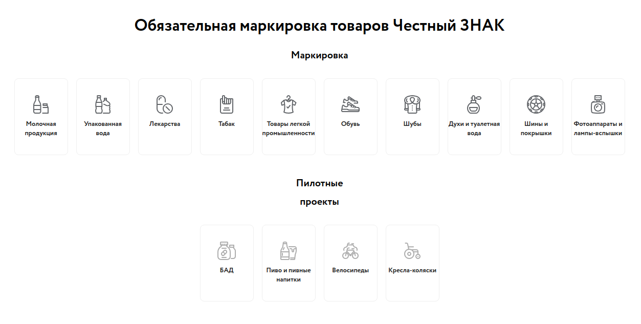 Сейчас в России обязательны к маркировке 20 категорий товаров, маркировку еще четырех пока тестируют. К 2024 году планируют маркировать все категории