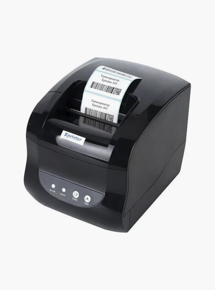 Термопринтер Xprinter XP⁠-⁠365B. Для печати на нем понадобится только чековая лента. Устройство обойдется в 4500 ₽