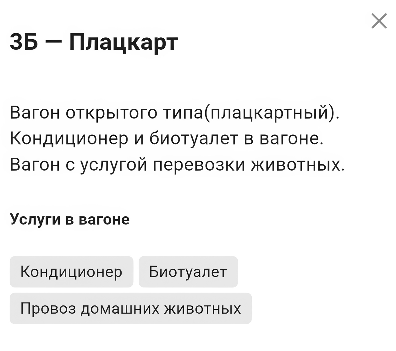 Такая подсказка появляется, если нажать на кнопку «Описание вагона»