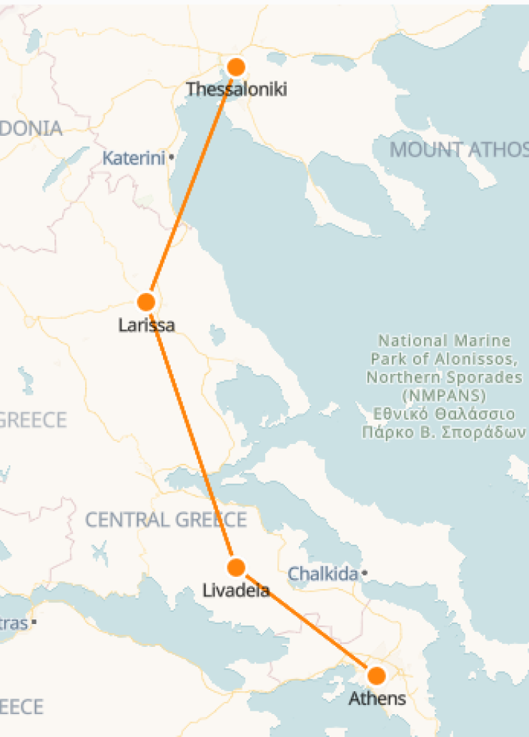 Так выглядит маршрут Афины — Салоники на поезде