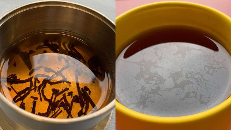 Белесая пленка на чае — это карбонат кальция, концентрация которого в жесткой воде выше, чем в мягкой. Если заварить чай в мягкой или фильтрованной воде, налета не будет. Фотография: phys.org