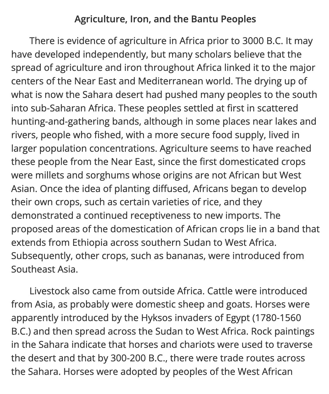 Пример текста в блоке «Чтение». Приводят текст, в котором рассказывают про сельское хозяйство в Африке. Источник: ets.org
