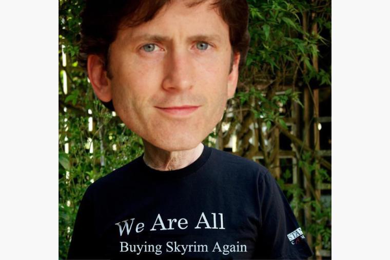Надпись на футболке: «Все мы снова покупаем Skyrim»