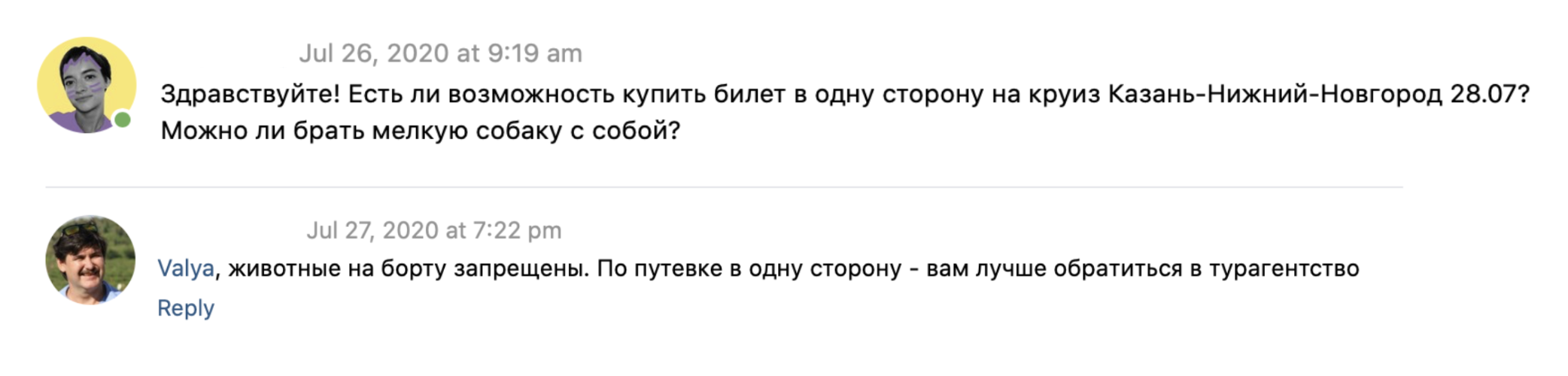 Администратор группы «Теплоход „Павел Бажов“» во «Вконтакте» ответил, что животных на борт теплохода брать нельзя