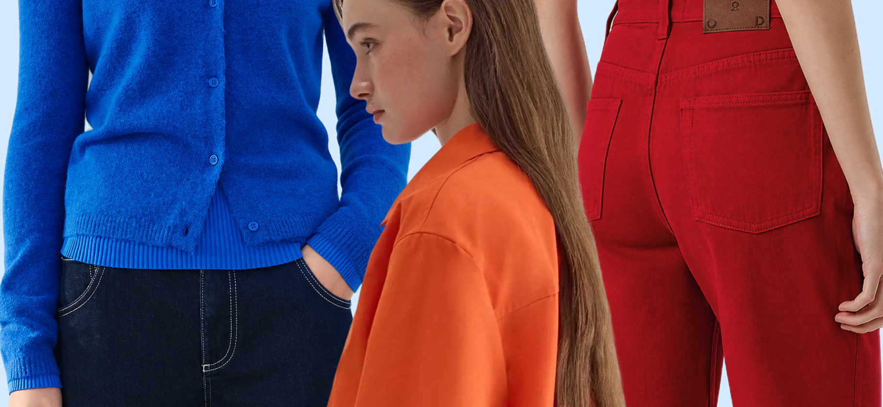 64 аутфита весны: с красными джин­сами, оранжевым цветом, лоферами и другими трендами