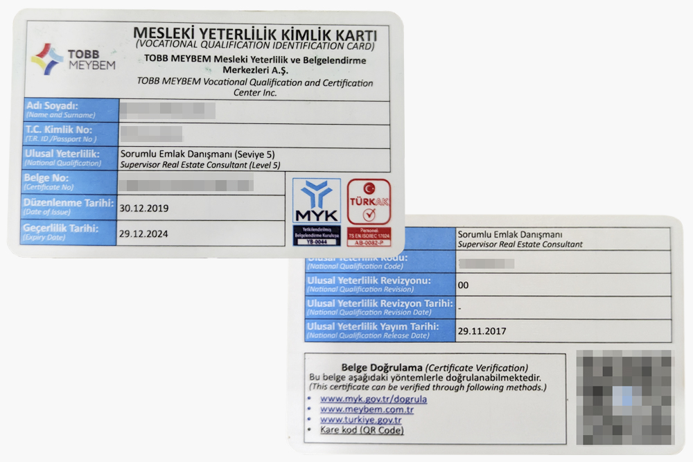 Удостоверение риелтора в Турции, документ можно проверить на сайте центра профессиональных квалификаций