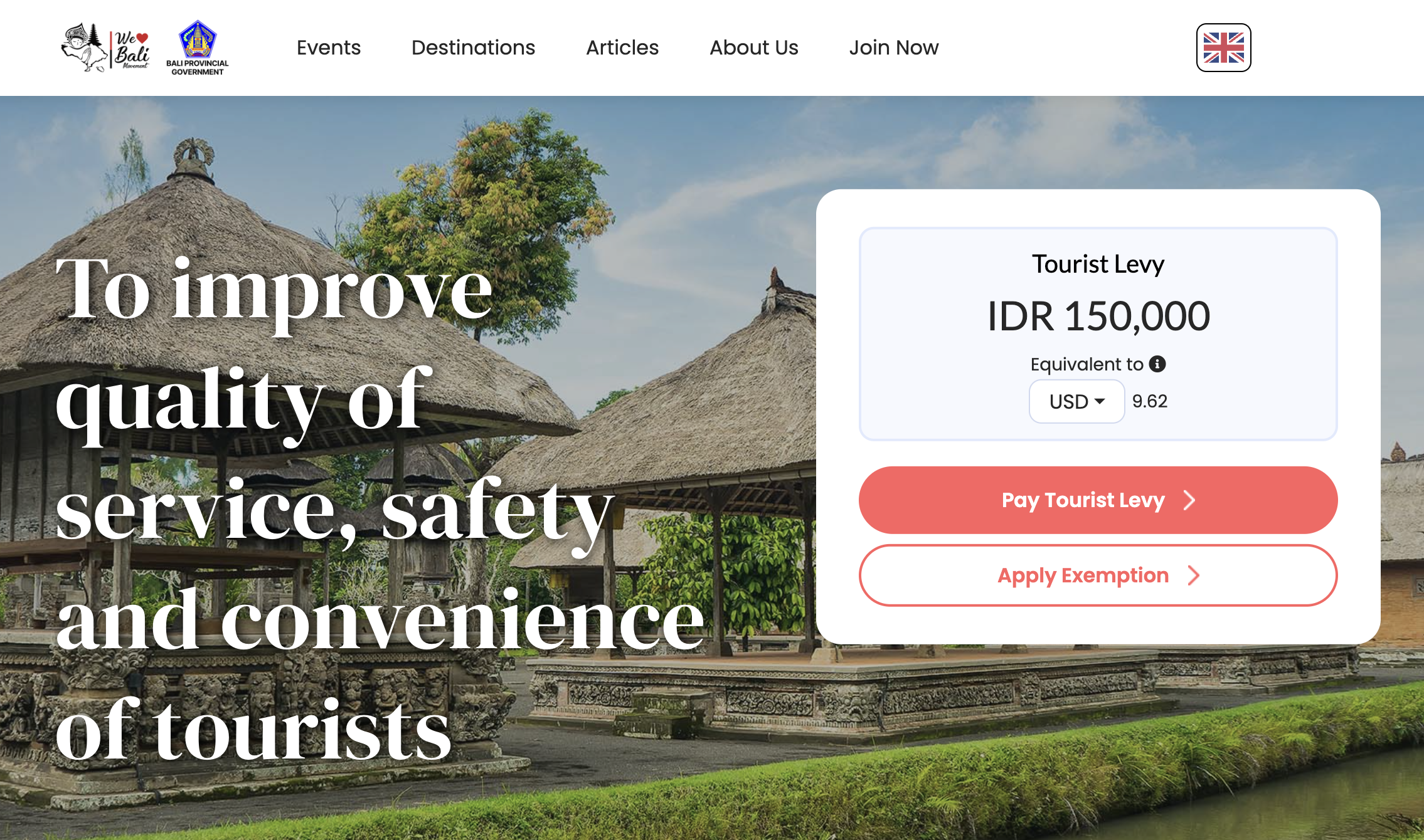 На сайте Love Bali нажимают на кнопку Pay Tourist Levy — заплатить турсбор. В приложении делают то же самое: оно перекидывает пользователя на сайт. Источник: lovebali.baliprov.go.id